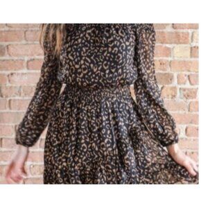 Fate Black Brown Off the Shoulder Tiered Ruffle Mini Dress Women Size Medium